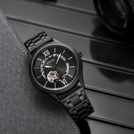 Fossil Buffer Rim Black Metal Automatic watch