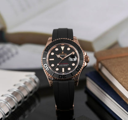 Rolex Yacht master Silicon band Rosegold black Virat kholi watch
