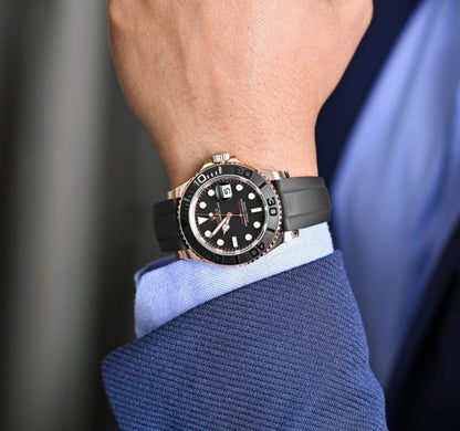 Rolex Yacht master Silicon band Rosegold black Virat kholi watch