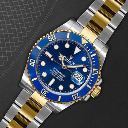 Rolex Submariner Silver Gold Blue Metal Watch