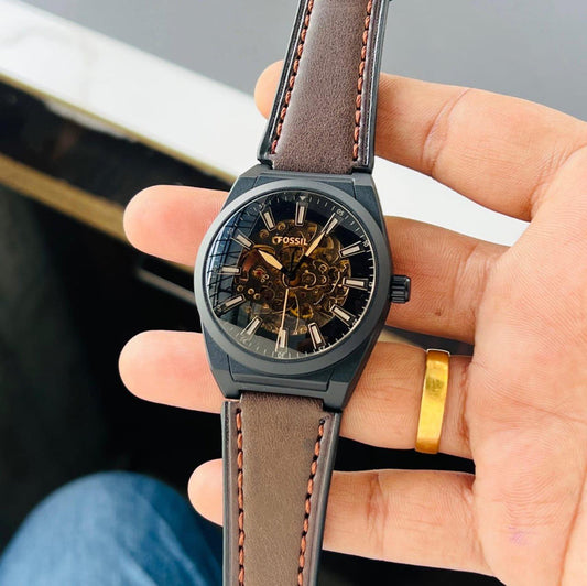 Fossil Automatic brown leather Black dial