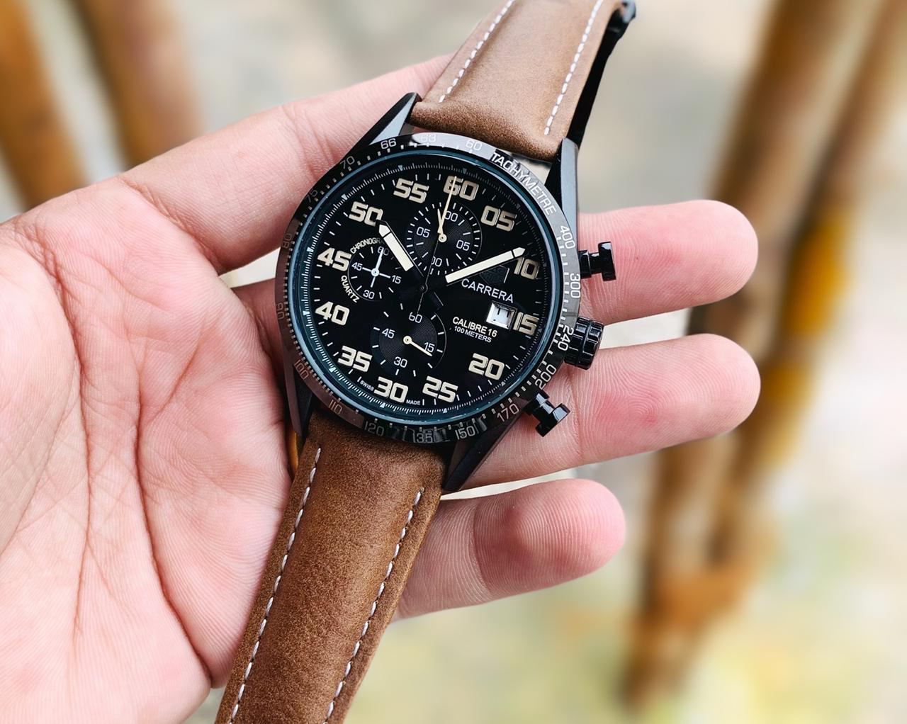 Tagheuer Grand Carrera Formula 1 Brown leather watch